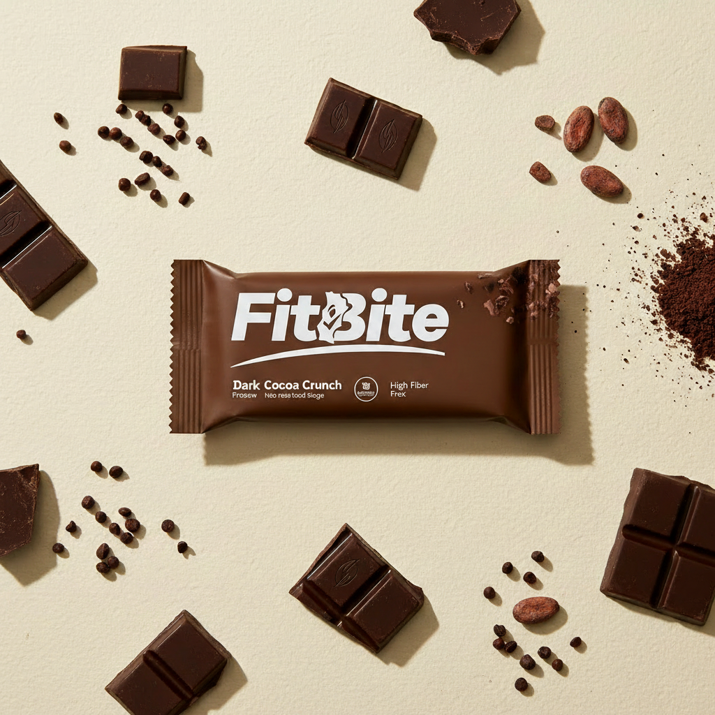 FitBite Dark Cocoa Crunch 20g Flat Lay